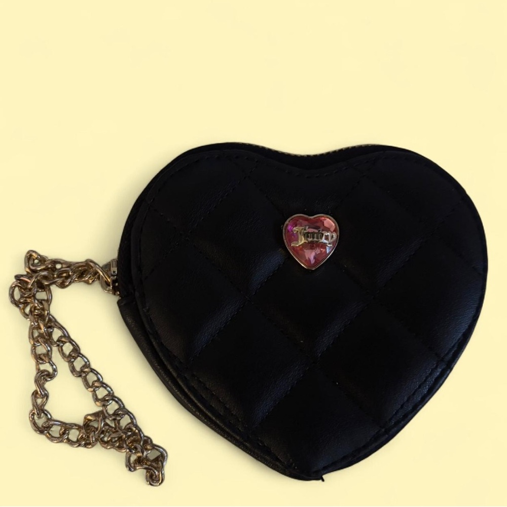 Juicy Couture Black Quilted Heart Bag with Gold Chain
